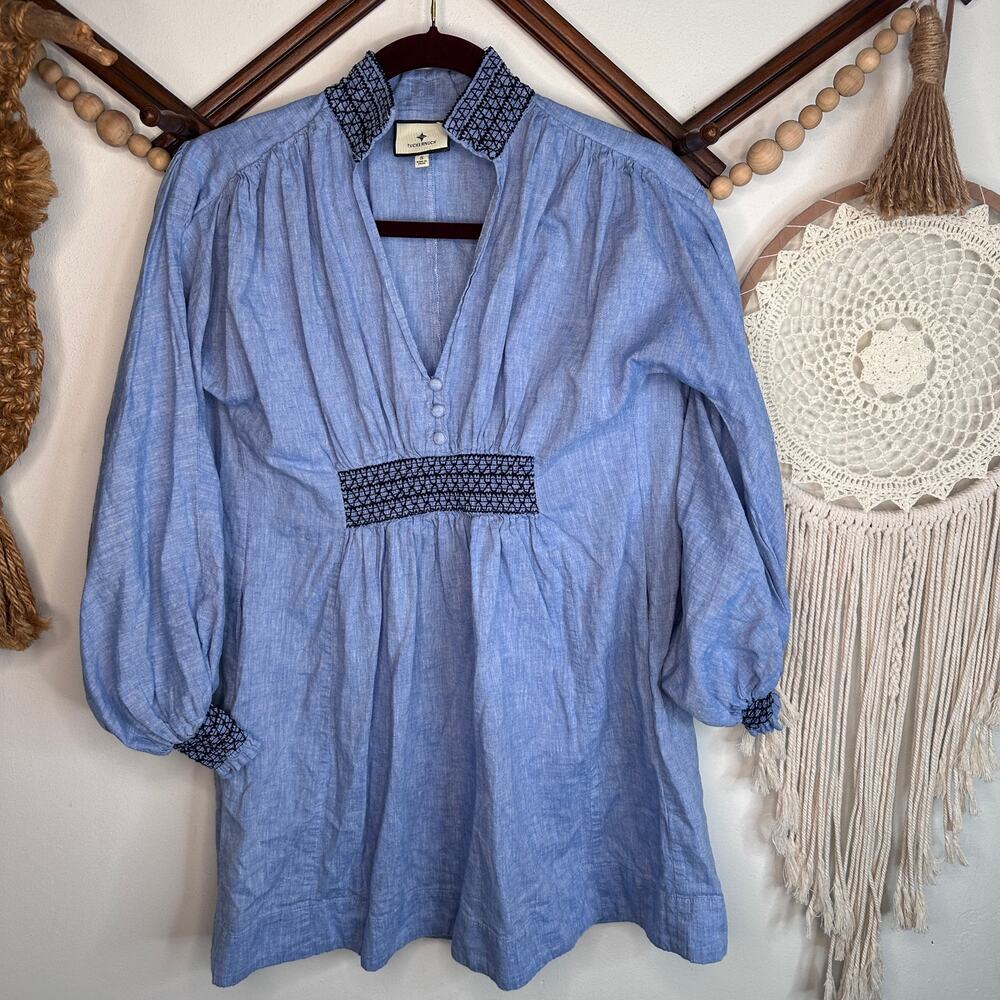 Tuckernuck Chambray Embroidered Aubury Smocked Dress